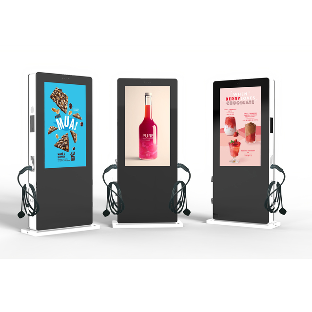 55inch IP65 Waterproof High Brightness 3000 Nits Touchscreen Floor Standing Outdoor EV Charging Post Advertising Shopping Mall