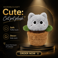 Pot de fleurs en peluche en forme de tête de chat, jouet en peluche doux, poupée en fausse fleur pour cadeau et décoration