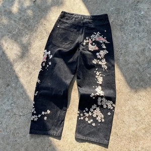Pantalones Rectos con Bordado de Flores de Ciruelo Estilo Retro Europeo y Americano para Hombre y Mujer - Jeans Personalizados de Estilo Urbano - Product Image 2