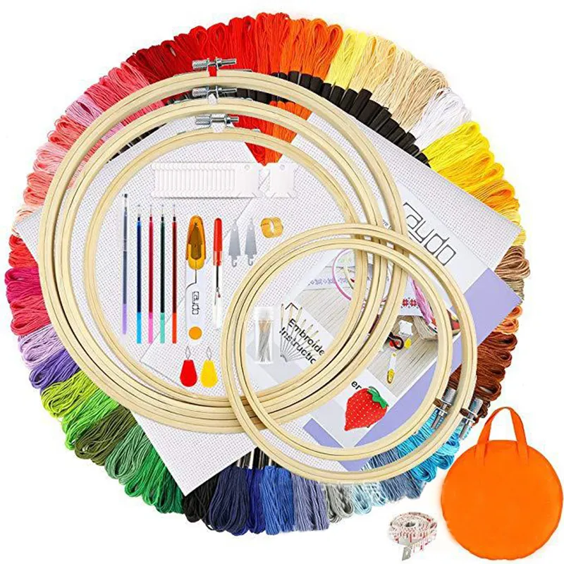 Kit de démarrage de broderie bricolage cerceaux de broderie en bambou Kits d'outils de point de croix pour débutants