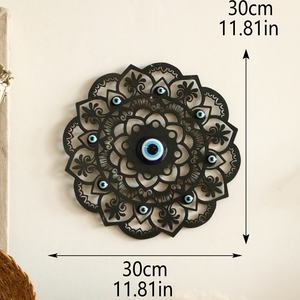 Mauvais œil en bois mur Art décor arbre de vie paon creux noir tenture murale rustique ferme ronde Boho décoration de la maison - Product Image 3