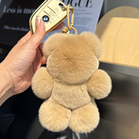 Porte-clés ours en peluche Z, pendentif ours en fourrure de lapin, poupée en peluche moelleuse de 15 cm, jouet ours en fourrure douce de dessin animé