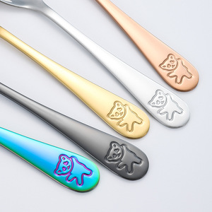 Juego de cubiertos de acero inoxidable con mango de oso creativo 18/8, lindo tenedor, cuchara, cuchillo, cubiertos para niños - Product Image 3