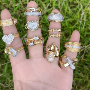 Rm1681 của phụ nữ phong cách Chunky Vàng và Bạc rực tim hoa vành đai chéo nhẫn độc đáo đôi giai điệu CZ Pave đồ trang sức - Product Image 5