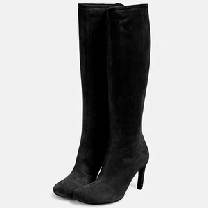 Botas Altas de Gamuza Sólida para Mujer con Cremallera Trasera Única, Tacón Fino, Plateadas, con Punta Cuadrada y Logotipo Personalizado - Product Image 4