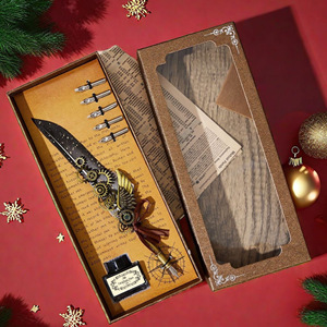 European Retro <b>Gold</b> Window Mechanical Feather <b>Pen</b> High Quality Metal for Writing or Student Use Inside a Gift Box - Product Image 1