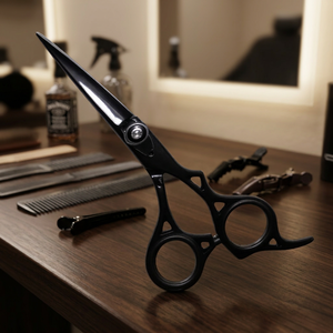 Ciseaux de coiffure professionnels ASAP Surgident, en acier inoxydable noir, à manche long courbé, pour droitiers - Product Image 4
