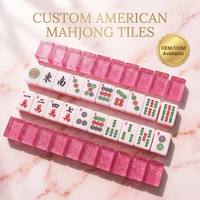 Jeu de Mahjong rose pailleté 160 pièces, tuiles de Mahjong américaines avec coffret cadeau en acajou, emballage OEM personnalisé
