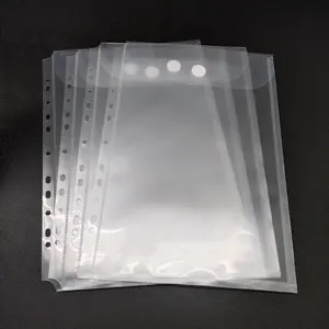 Plastic Vertical Opening A4 Clear perforated edge with Punched Hole Envelope Binder pockets with Hook and Loop Fastener