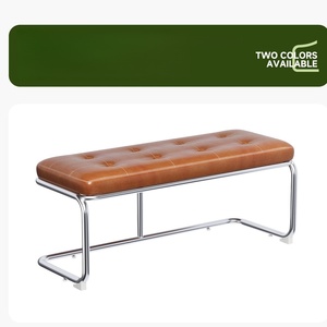 Chaise de salle à manger <span class=keywords><strong>Bauhaus</strong></span> d'occasion, structure en acier inoxydable, dossier en rotin et bois massif, revêtement en cuir, mobilier moderne et simple pour la maison - Product Image 3