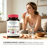 Capsules végétariennes de D-Mannose à marque privée OEM, 120 unités, 2000 mg, vente en gros, marque personnalisée