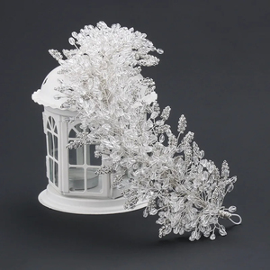 Romantique baroque fait à la main perles de cristal clair bandeaux de mariée <span class=keywords><strong>fleur</strong></span> diadèmes strass diadème coiffes - Product Image 3