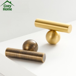 Poignées de meuble en laiton massif, boutons de meuble ronds en bronze <span class=keywords><strong>antique</strong></span>, poignées de porte longues en T pour armoires de cuisine - Product Image 4