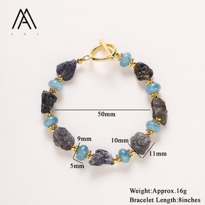Gelang Batu Giok & Iolit Malaysia Buatan Tangan dengan Manik-manik Emas, Perhiasan Batu Asli untuk Wanita - Product Image 6