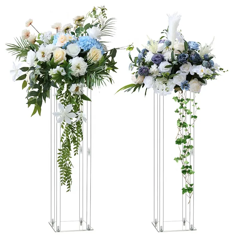 Centro de mesa de quinceañera Rectangular acrílico transparente soporte de flores compromiso fiesta en casa decoración boda florero centro de mesa