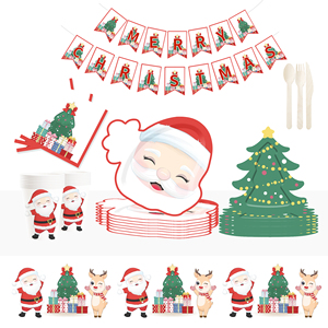 DAMAI Newly Special-shaped Christmas Tree and Santa Claus Themed Paper Plates Cups and Napkins for Christmas Party Supply - Product Image 1