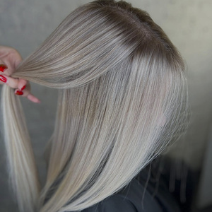 Vente en gros de mèches de cheveux européens 100% naturels pour femmes blanches, couleur cendrée glacée personnalisée, 8x9 9x9, postiches en cheveux humains avec base en soie - Product Image 1