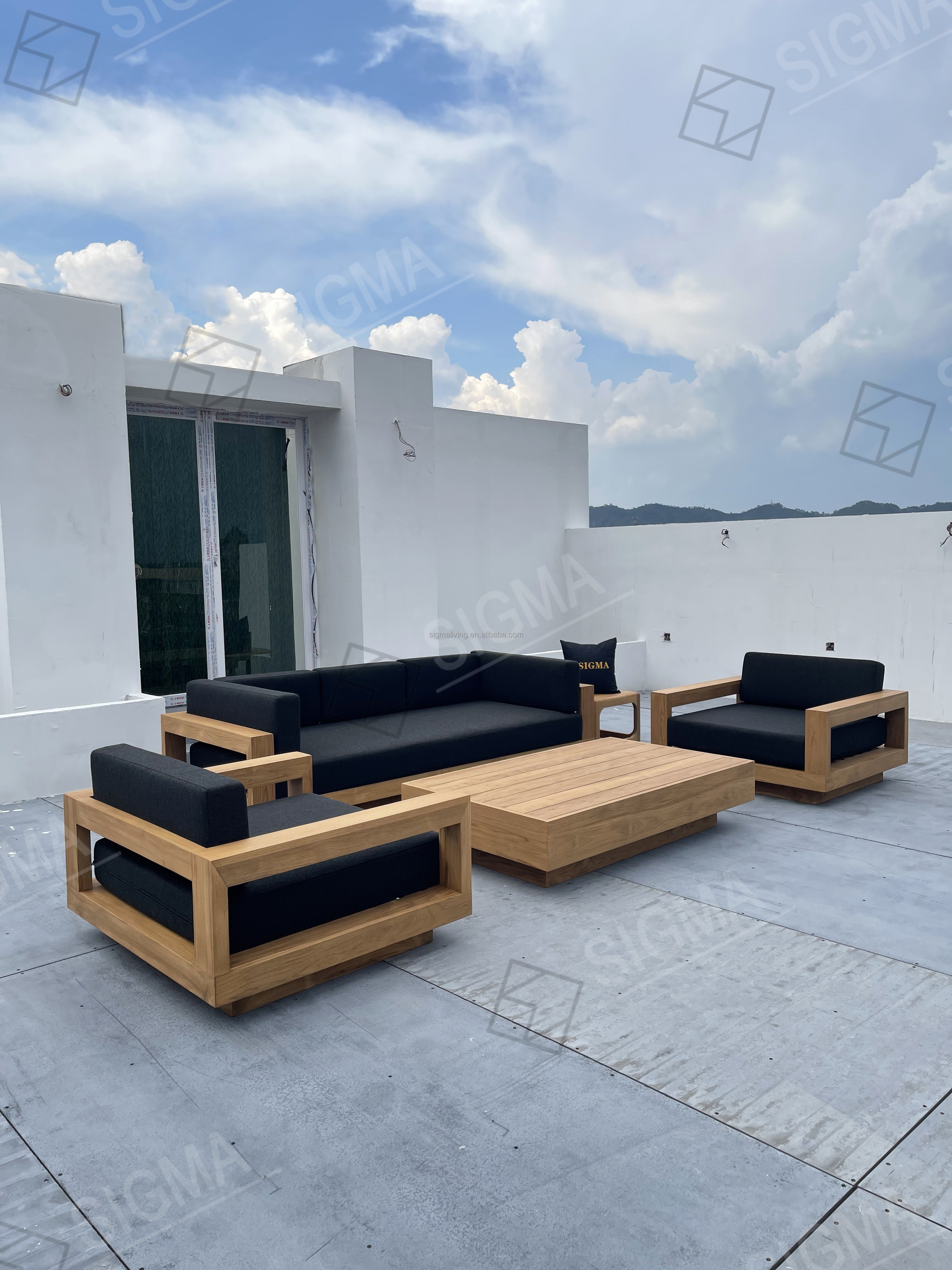 Sigma High Quality Water-resistant Garden Furniture Sofa Solid Teak Wood Sofa Villa Hotel Outdoor Sofa Sets