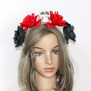 Rote Rose &amp; led Schädel Stirnband-Halloween Phantasie Kleid Kostüm Zubehör Tag Der Toten glow in <span class=keywords><strong>the</strong></span> dark - Product Image 1