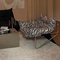 Fauteuil lounge vintage à imprimé zèbre, fauteuil rétro avec structure en acier inoxydable pour la maison, l'hôtel, la vente en gros