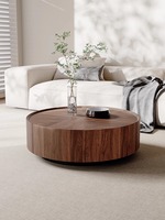 Table basse ronde en noyer moderne et simple, mobilier de salon haut de gamme avec matériau en verre pour petit appartement de style ancien