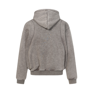 Sweat-shirt pour homme, automne/hiver, style américain, lavage lourd, 100% coton, doublure en polaire, style fonctionnel, uni, déconstruit - Product Image 3