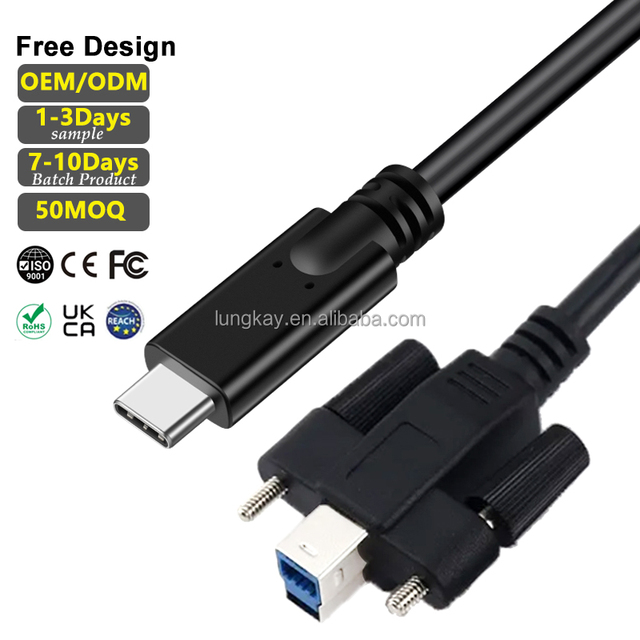 UNG KAY 1m/2m/3m Locking USB 3.0 B Mela to Type-C Cable 5Gbps Data Transfer Screw Secure Connection for Industrial Camera/Device
