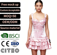 Robe Courte Corset en Satin Rose avec Broderie Florale, Jupe à Volants Superposés, Décolleté Cœur, Tenue de Soirée Clubwear Esthétique Coquette pour Femme