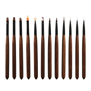Wood Handle Nylon Nail Art Brush <b>Set</b> <b>Crimped</b> Ferrule Flat Ombre Fan Liner Brushes for Gel Decoration - Product Image 5