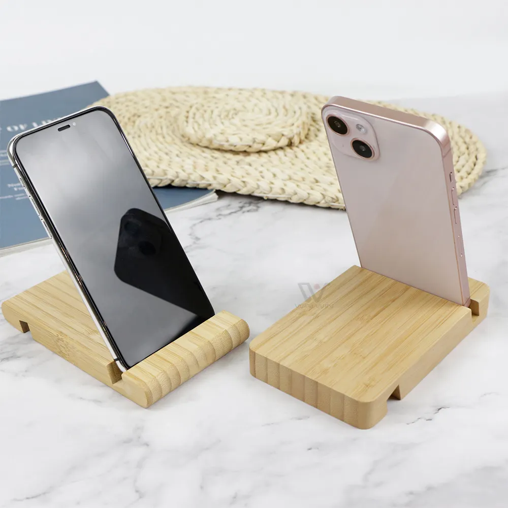Bureau en bois de bambou naturel avec logo personnalisé, chargement de téléphone portable, table, lit, support pour téléphone intelligent