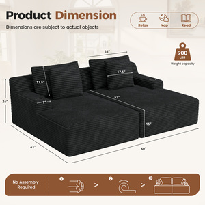 Corduroy Modular <b>Sofa</b> <b>Bed</b> 2-Piece Sectional with Cup Holders Deep Seat Chaise Lounge with Pocket Springs for Living Room - Product Image 6