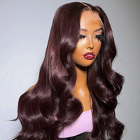 Perruques Lace Front en Cheveux Humains Couleur Bourgogne, Sans Colle, Cheveux Brésiliens Bruts, Ondulation Lâche, Pré-Pluckées, Perruques Frontales HD Lace pour Femmes Noires