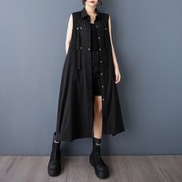 Nouvelle Robe Chemise Sans Manches Longue et Ample pour Femme, Style Minimaliste, Boutonnée sur le Devant, Effet Superposé, Printemps-Été 2026, Vente en Gros
