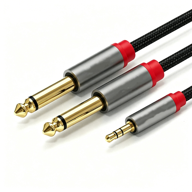 Y Splitter 3.5mm 3 Pole/M to 2*6.35mm/M Audio Cable, Audio Cable for Mixer, Guitar, Keyboard, Amplifier,Studio Recording