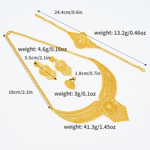 Dubai 24 Ayar Altın Kaplama Kadın Takı Seti: Bilezik, Küpe, Kolye ve Yüzük İçeren Dört Parçalı <span class=keywords><strong>Set</strong></span> - Product Image 6