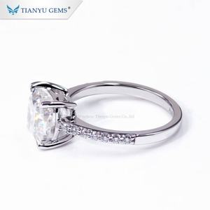 Anillo de moissanita de oro blanco puro con gemas Tianyu, anillo de bodas de diamantes individuales para mujer - Product Image 2