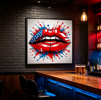 Tableau mural carré sur toile, nature morte abstraite, drapeau américain, lèvres, peinture pop art, éclaboussures d'encre rouge et bleue, impression de bouche patriotique, numérique