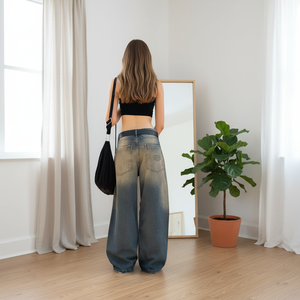 Nouveau <span class=keywords><strong>Jean</strong></span> <span class=keywords><strong>Femme</strong></span> Taille Haute <span class=keywords><strong>Large</strong></span> Baggy Décontracté Streetwear Lavé Neige Respirant en Denim Mélange Coton - Product Image 6