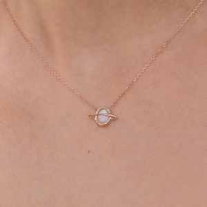 Collar con Colgante de Saturno, Esfera de Saturno, Plata de Ley 925, Collar del Planeta Saturno - Product Image 1