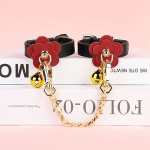 Sm Flower Bell Collar <b>Set</b> Black With Chain And Bell For Adult <b>Bondage</b> Play - Product Image 4