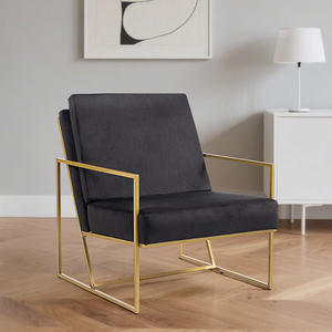 Poltrona di Design in Velluto <span class=keywords><strong>Nero</strong></span> con Struttura in Metallo Dorato, Poltroncina Moderna per Soggiorno, <span class=keywords><strong>Divano</strong></span> Singolo da Salotto, Sedia da Relax - Product Image 1
