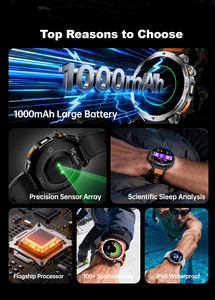 Montre connectée de sport d'extérieur MT68 avec certification CE FCC Rohs, bracelet en acier, cuir ou silicone en option, batterie 1000 mAh, étanche IP68 - Product Image 3