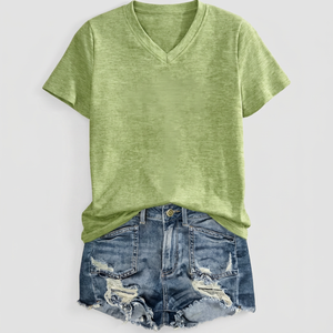Women Dragonfly Print V Neck Short Sleeve Cotton T Shirt Loose Fit Casual Summer <b>Top</b> - Product Image 2