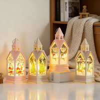 Lanterne LED portable en forme de maison 3D style église de Noël, IP33, à piles, lumière de nuit violette, pour table festive