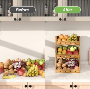 <strong>3</strong> <strong>Tier</strong> <strong>Wooden</strong> Fruit Basket For Counter Vegetable Storage Organizer Durable Potato And Onion Storage Rack Organizer For Kitchen - Product Image 6