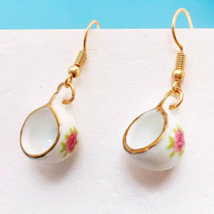 Porzellan Tasse Ohrringe <span class=keywords><strong>Hand</strong></span> zeichnung Tropfen Ohrringe - Product Image 3