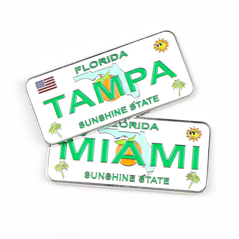 Fabricación de logotipo en relieve personalizado Florida Miami turista recuerdo imán coche matrícula imán de nevera para Decoración