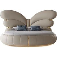 Lit rond en cuir de luxe moderne italien, forme papillon, pour chambre principale ou hôtel/salon
