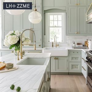 خزائن مطبخ بتصميم أوروبي ريفي من MDF مع جزيرة مطبخ جاهزة للتجميع وسطح عمل من الكوارتز للاستخدام السكني - Product Image 2