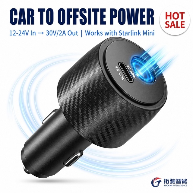 New 2-in-1 Mini Car Adapter 90W for Starlink Dish 12-24V 30V Boost Converter Dual Output DC 60W Type-C PD 27W Truck RV Boat